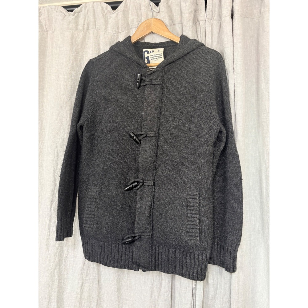 Gap Mens Lambswool Cashmere Blend Hooded Toggle Zip Cardigan Sweater Gray Small